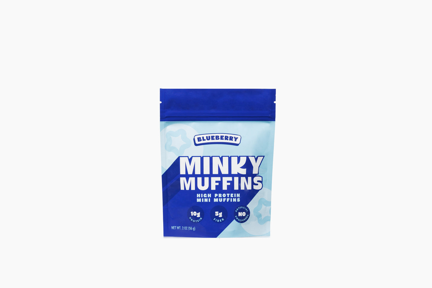 Packaged product labeled 'Minky Muffins' with blue and white design on a white background